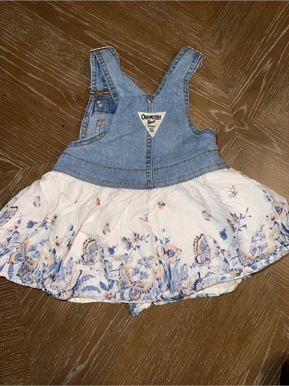 OshKosh Dress with Denim Top and Floral Ruffle Bottom 18 Months